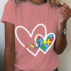 Autism Awareness Heart Cotton T-Shirt, T-shirts, Lilicloth.com
