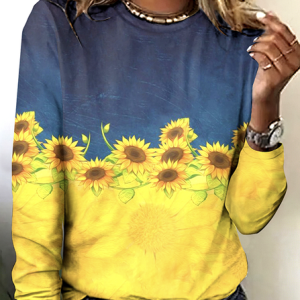 Women Floral Long Sleeve Tee T-shirt Crew Neck Casual Spring/Fall Top, JustFashionNow T-Shirts, color:Blue|size:4XL,