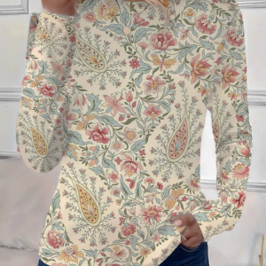 Women's Long Sleeve Tee T-shirt Spring/Fall Floral Printing Crew Neck Casual Graphic Tee Top, JustFashionNow T-Shirts, color:As Picture|size:XXL