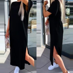 Slit Short Sleeve Round Neck Casual Dress, women Casual Dresses, ChicMe catalog