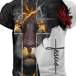 Men's Jesus Faith Print  Casual Crew Neck Short Sleeve T-Shirt, T-shirts, Lilicloth.com