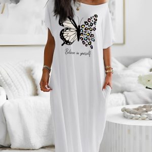 Butterfly Leopard Believe In Yourself Print Sleep Dress, women Night Dresses, ChicMe catalog