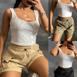 Pocket Design Drawstring Cargo Shorts Casual Strechy Waist Active Shorts, women Shorts, ChicMe catalog