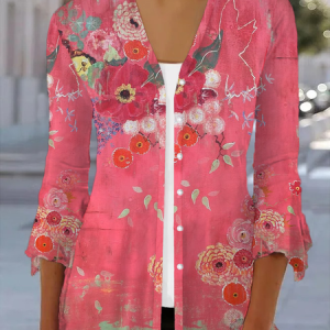 Women's Floral Spring/Fall Cover-up Casual Printing Lightweight Cardigan, JustFashionNow Cardigans, color:Pink|size:XXL,