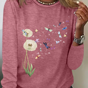 Dandelion Dragonfly Casual Long Sleeve Shirt, Long sleeves, Lilicloth.com