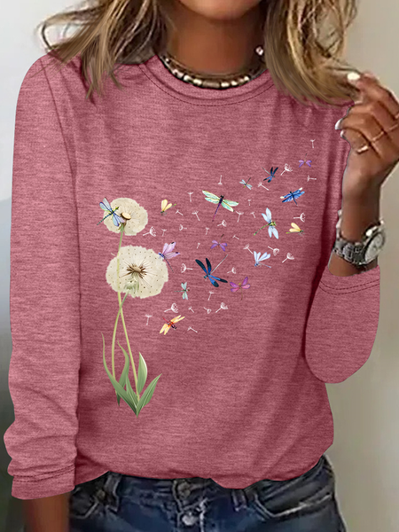 Dandelion Dragonfly Casual Long Sleeve Shirt, Long sleeves, Lilicloth.com