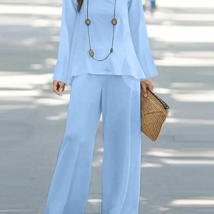 Women's Plain Printing Two-Piece Set Daily Long Sleeve Casual Spring/Fall Top With Pants Matching Set, JustFashionNow Suit Set, color:Blue|size:XXL,
