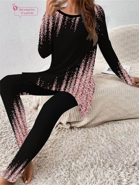 Women's Jersey Abstract Daily Going Out Two Piece Set Long Sleeve Casual Spring/Fall Top With Pants Matching Set, JustFashionNow Suit Set, color:Pink|size:XXL,