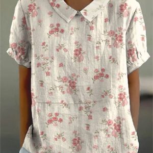 Women Pink Floral Casual Blouse, Blouses, color:As Picture|size:4XL, catalog Noracora shop