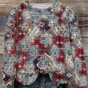 Women's Crew Neck Ethnic Casual Spring/Fall Cotton Long Sleeve Sweatshirt, JustFashionNow Sweatshirts & Hoodies, color:Wine Red|size:5XL,