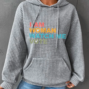 Women's 'I Am Woman Watch Me Vote' Waffle Print Hoodie, Hoodies&Sweatshirts, Lilicloth.com