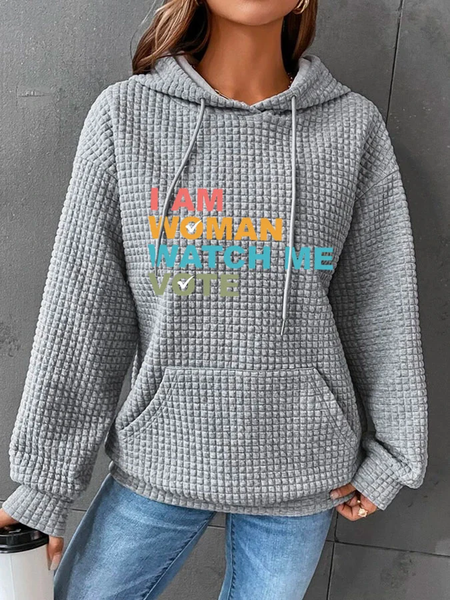Women's 'I Am Woman Watch Me Vote' Waffle Print Hoodie, Hoodies&Sweatshirts, Lilicloth.com