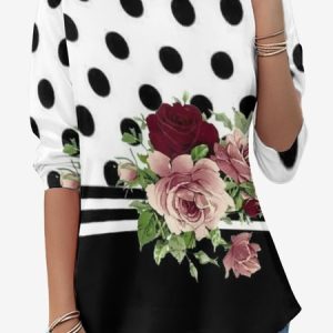 Women's Long Sleeve Tee T-shirt Spring/Fall Polka Dots Jersey Crew Neck Holiday Going Out Casual Top, JustFashionNow T-Shirts, color:White|size:XXL,
