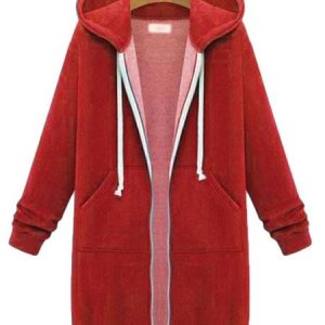 Women's Winter Outerwear Casual Plain Mid-long Hoodie Overcoat, JustFashionNow Coats, color:Red|size:5XL,