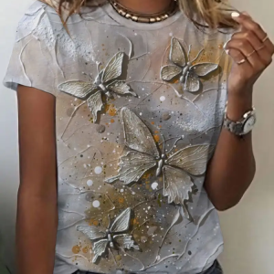 Women's Butterfly Short Sleeve Tee T-shirt Crew Neck Printing Casual Summer Graphic Tee Top, JustFashionNow T-Shirts, color:As Picture|size:XXL