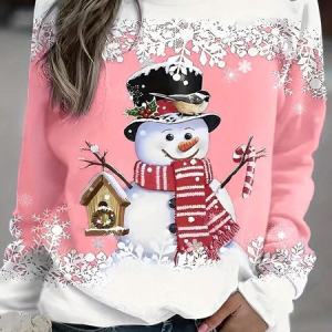 Women's Crew Neck Christmas Printing Casual Spring/Fall Long Sleeve Sweatshirt, JustFashionNow Sweatshirts & Hoodies, color:Pink|size:XXL,