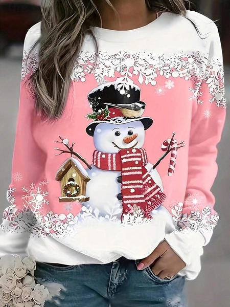 Women's Crew Neck Christmas Printing Casual Spring/Fall Long Sleeve Sweatshirt, JustFashionNow Sweatshirts & Hoodies, color:Pink|size:XXL,