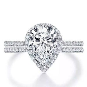 bridal sets - Italo Halo Pear Created White Sapphire Bridal Set, Italo jewelry - Online Catalog