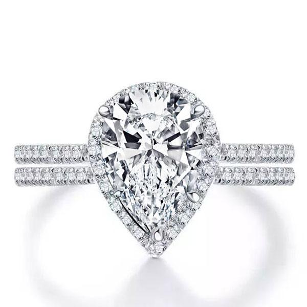 bridal sets - Italo Halo Pear Created White Sapphire Bridal Set, Italo jewelry - Online Catalog