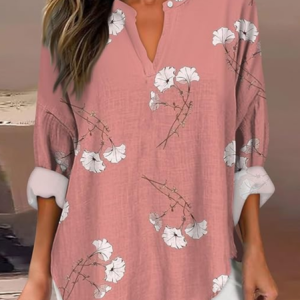 Women's Artistic Floral Print Elegant Casual V Neck Shirt, Blouses, Lilicloth.com