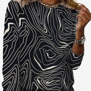 Women's Long Sleeve Tee T-shirt Spring/Fall Abstract Jersey Crew Neck Daily Going Out Casual Top, JustFashionNow T-Shirts, color:Black|size:XXL,