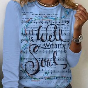 Women's Long Sleeve Tee T-shirt Spring/Fall Music Jersey Crew Neck Daily Going Out Casual Top, JustFashionNow T-Shirts, color:Blue|size:XXL,