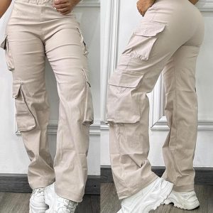 High Waist Side Cargo Pockets Straight Leg Pants Casual Loose Fiit Cargo Pants, women Pants, ChicMe catalog