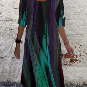 Women's Long Sleeve Spring/Fall Abstract Jersey Dress Crew Neck Daily Going Out Casual Mini H-Line T-Shirt Dress, JustFashionNow Dresses, color:Green|size:XXL,
