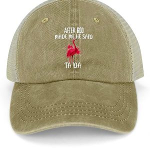 Men's /Women's After God Made Me Said Ta Da Funny Graphic Printing Loose Text Letters Washed Mesh-back Baseball Cap, JustFashionNow Women Hats, color:Yellow|size:One-size,