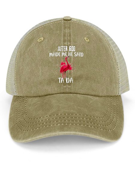 Men's /Women's After God Made Me Said Ta Da Funny Graphic Printing Loose Text Letters Washed Mesh-back Baseball Cap, JustFashionNow Women Hats, color:Yellow|size:One-size,