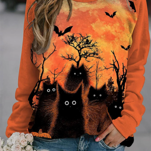 Women's Crew Neck Halloween Printing Vintage Spring/Fall Long Sleeve Sweatshirt, JustFashionNow Sweatshirts & Hoodies, color:Orange|size:XXL,