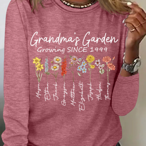 Personalized Grandma's Garden Casual Long Sleeve Shirt, Long sleeves, Lilicloth.com