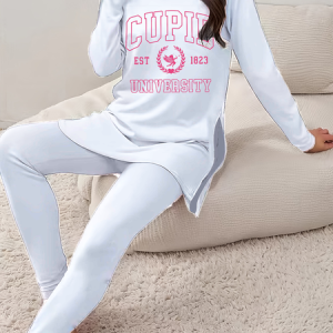 Women's Printing Text Letters Daily Going Out Two Piece Set Long Sleeve Casual Spring/Fall Top With Pants Matching Set, JustFashionNow Suit Set, color:White|size:XXL,
