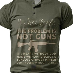 Men's The Problem Isn't The Gun.Loose Casual Short Sleeve Henley Shirt, T-shirts, Lilicloth.com