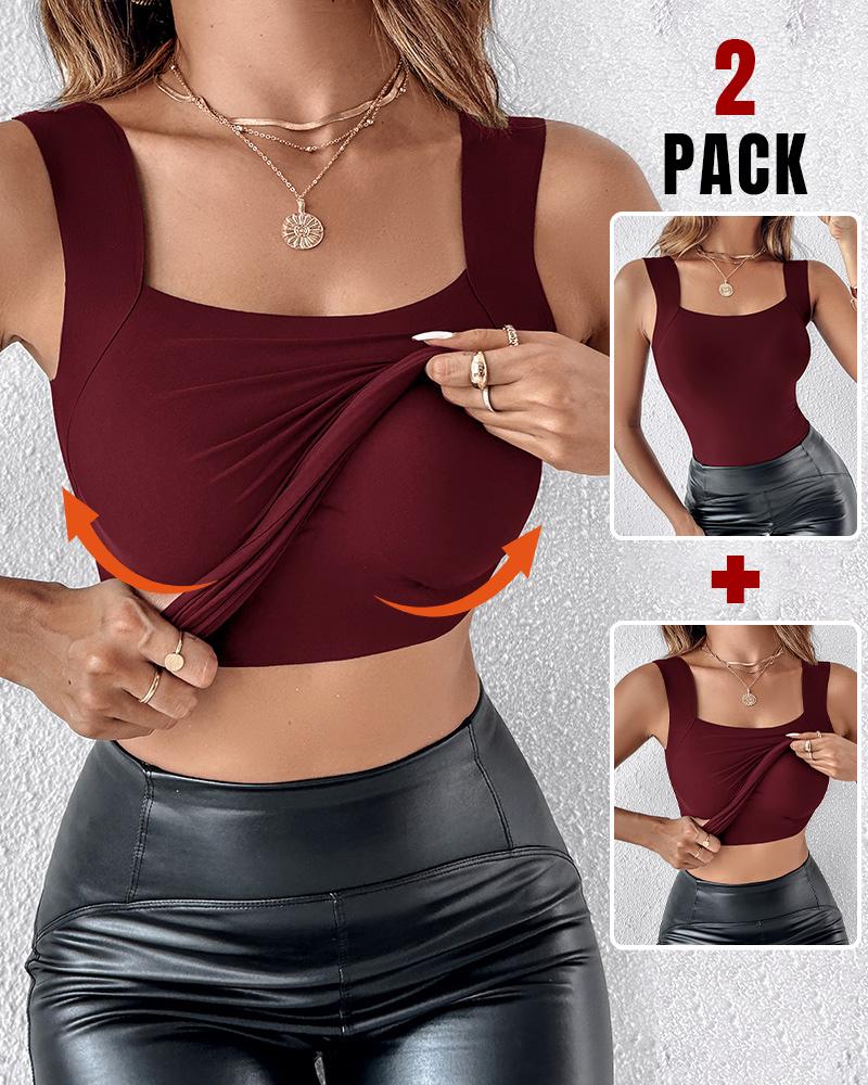 ChicMe ContourX 2 Piece U Neck Shapewear Built-in Bra Tank High Strechy Sleeveless Slim Fit Tops Camisole, women Tanks & Crop Tops, ChicMe catalog - Image 2