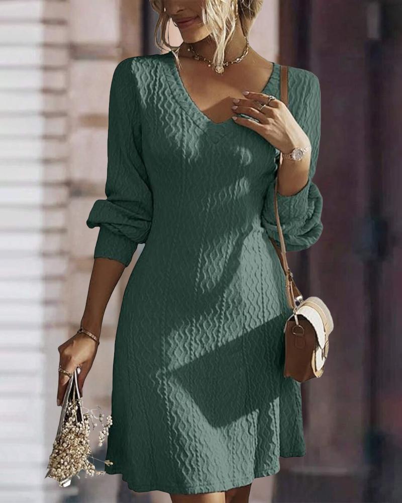 V-Neck Long Sleeve Knit Mini Dress Casual A Line Sweater Dress, women Casual Dresses, ChicMe catalog