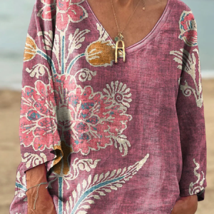 Casual Plants V Neck Long Sleeve T-shirt, T-shirts, color:As Picture|size:4XL, catalog Noracora shop