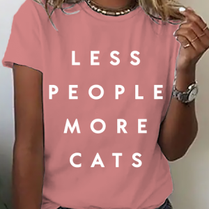 Less People More Cats Cotton T-Shirt, T-shirts, Lilicloth.com
