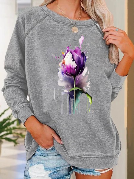 Purple Flower Alzheimer's Awareness Casual Sweatshirt, Hoodies&Sweatshirts, Lilicloth.com - Image 2