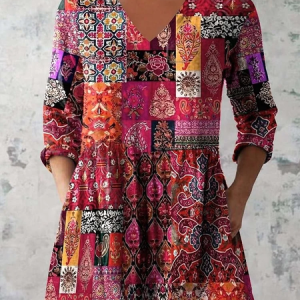 Women's Floral Half Sleeve Blouse_ Summer Printing V Neck Daily Casual Top, JustFashionNow Blouses, color:As Picture|size:4XL,
