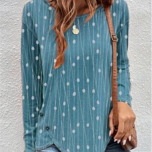 Women's Long Sleeve Blouse Spring/Fall Geometric Jersey Crew Neck Daily Going Out Casual Top, JustFashionNow Shirts, color:Blue|size:XXL,