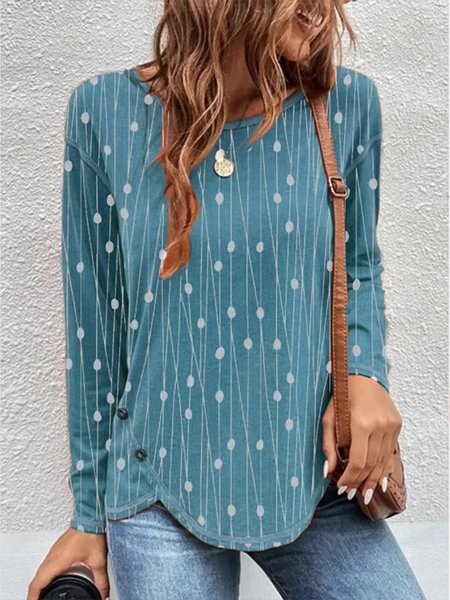 Women's Long Sleeve Blouse Spring/Fall Geometric Jersey Crew Neck Daily Going Out Casual Top, JustFashionNow Shirts, color:Blue|size:XXL,