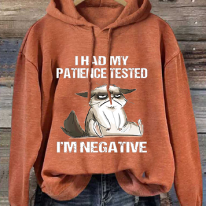 Womens I Had My Patience Tested I'm Negative Cat Funny Sarcasm Loose Text Letters Casual Hoodie, Hoodies&Sweatshirts, Lilicloth.com