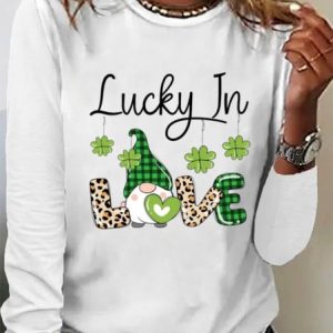Women's St Patricks Day Long Sleeve Crew Neck T-Shirts, JustFashionNow T-Shirts, color:White|size:XXL,