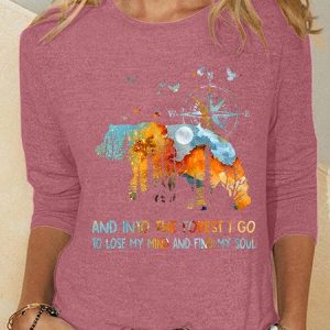 Into The Forest I Go Bear Casual Long Sleeve Shirt, Long sleeves, Lilicloth.com
