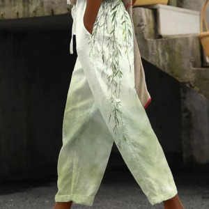 Women Floral Long Pant Casual Spring/Fall Trousers, JustFashionNow Pants, color:Green|size:5XL,
