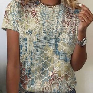 Women's Short Sleeve Tee T-shirt Summer Ethnic Crew Neck Casual Top, JustFashionNow T-Shirts, color:Apricot|size:XXL,