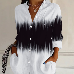 Women's Long Sleeve Shirt Spring/Fall Ombre Buckle Shirt Collar Daily Going Out Casual Top, JustFashionNow Shirts, color:As Picture|size:XXL,