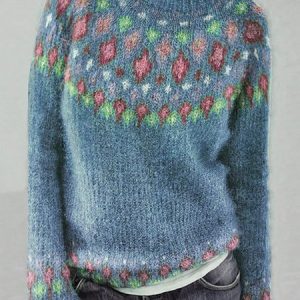 Crew Neck Ethnic Casual Loose Sweater, JustFashionNow Sweaters, color:Blue|size:XXL,