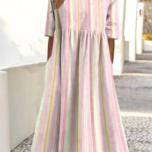 Women Striped Crew Neck Short Sleeve Comfy Casual Maxi Dress, Dresses, color:As Picture|size:4XL, catalog Noracora shop